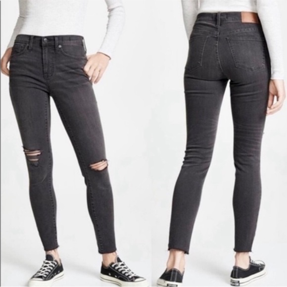 Madewell 9 Inch High Rise Distressed Raw Hem Ankle Skinny Jeans | Size 27 - Picture 1 of 8